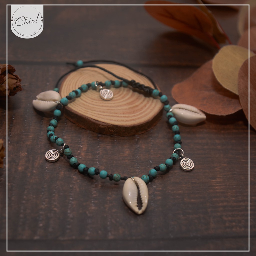 Lắc chân Boho - loại 1 sợi xanh phối ốc | BigBuy360 - bigbuy360.vn