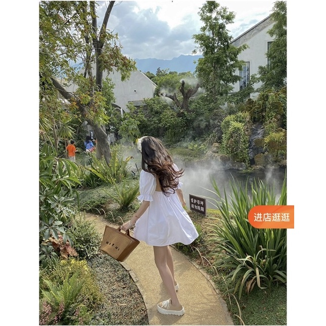 Váy Trắng Tiểu Thư Bánh Bèo - Đầm Babydoll Viền Bèo Hở Lưng Siêu Xinh