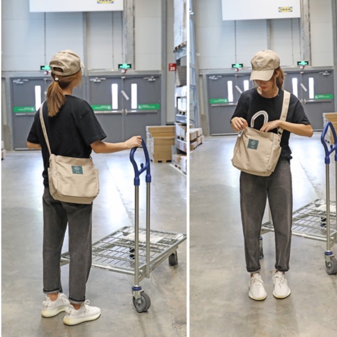 Túi tote đeo chéo UNISEX nam nữ vải dệt canvas có lớp lót phong cách ulzzang nhiều màu sắc - Hazis Store