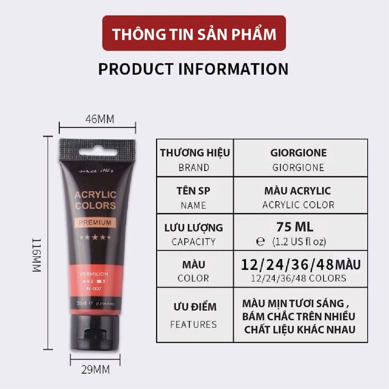 [ DaVinci ] Màu Acrylic Giorgione tuyp 75ml , 30 màu lẻ tùy chọn