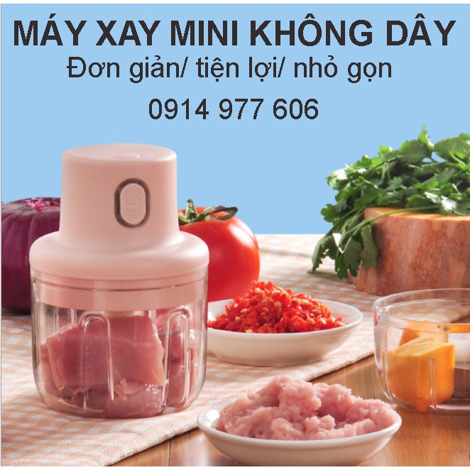 Máy xay mini cầm tay đa năng sạc pin cao cấp xay tỏi ớt, hành, rau củ quả dung tích 250ml