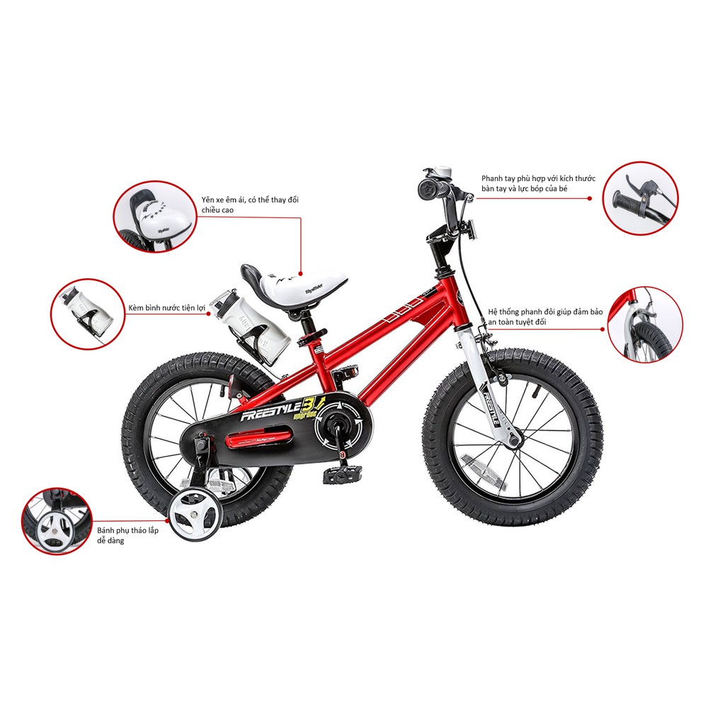 [Nhập MYKIBIKE giảm 100k] Xe đạp trẻ em Freestyle ROYAL BABY Size 16&quot; màu đỏ RB16B-6/RED