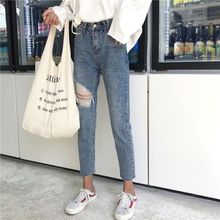 Quần bò, quần jeans nữ baggy rách lưng cao Ulzzang Quảng Châu