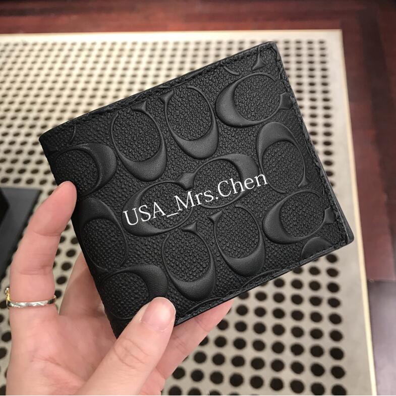 COACH Kẹp Ngắn Nam F74991 Ví Da Kẹp Ngắn Nam Kẹp Tiền Xu Kẹp Thẻ Kẹp Túi Xu