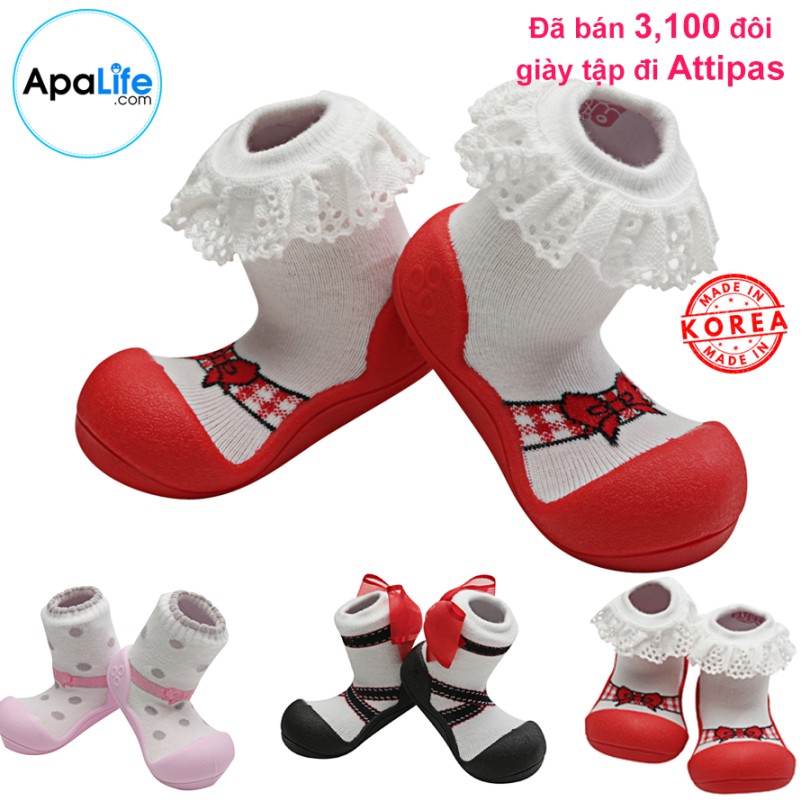 Giày tập đi Attipas Ballet - Red/Pink/Black nhập Hàn Quốc - cho bé trai /bé gái từ 3 - 24 tháng: đế mềm & chống trượt