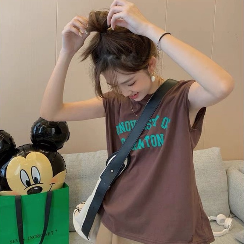 Áo Thun Nữ Không Tay In Chữ Phong Cách Hàn Quốc Mới