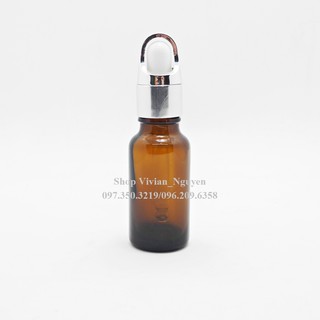 {Sỉ từ 4900đ} Vỏ lọ đựng tinh dầu 20ml Serum màu nâu - Nắp bóp khoét nhôm bạc đầu trắng ( LOẠI ĐẸP )