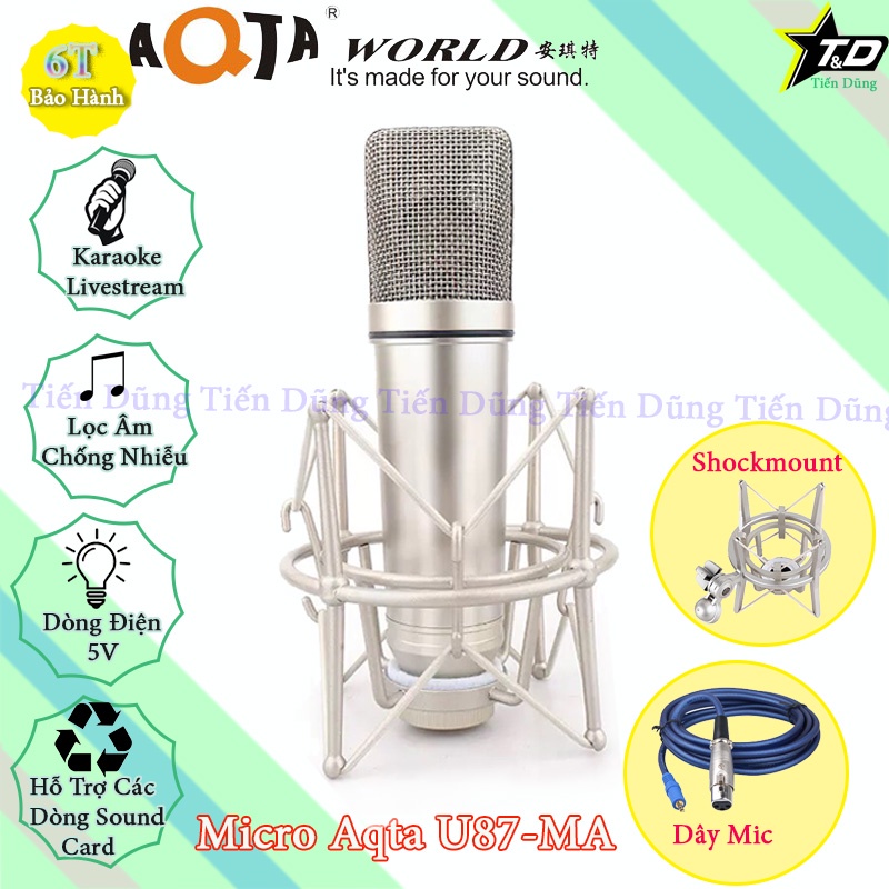 Mic thu âm Aqta U87 MA mixer F4 bluetooth chân đế dây livestream chế dây truyền nhạc dây mic 3m zắc 6.5