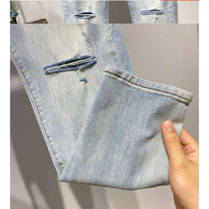 Quần Jean Nam Ống Dài Rách Gối Cao Cấp Trẻ Trung Năng Động Thoải Mái, Chất Bò Cao Cấp Mềm Mại Co Dãn