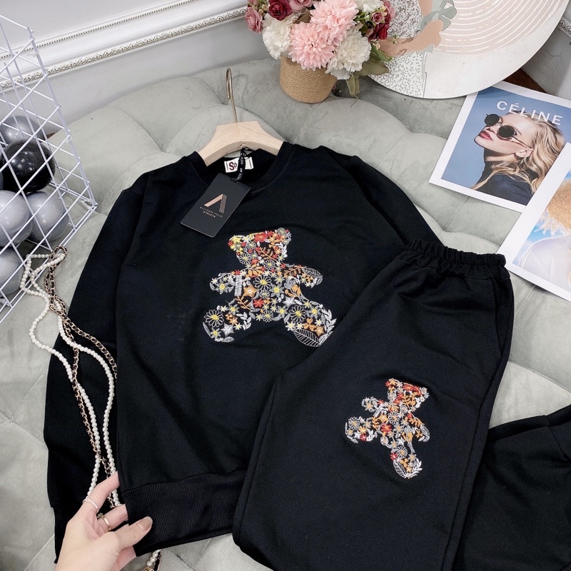 Bộ thể thao gấu hoa Set bộ thêu gấu màu siêu đẹp