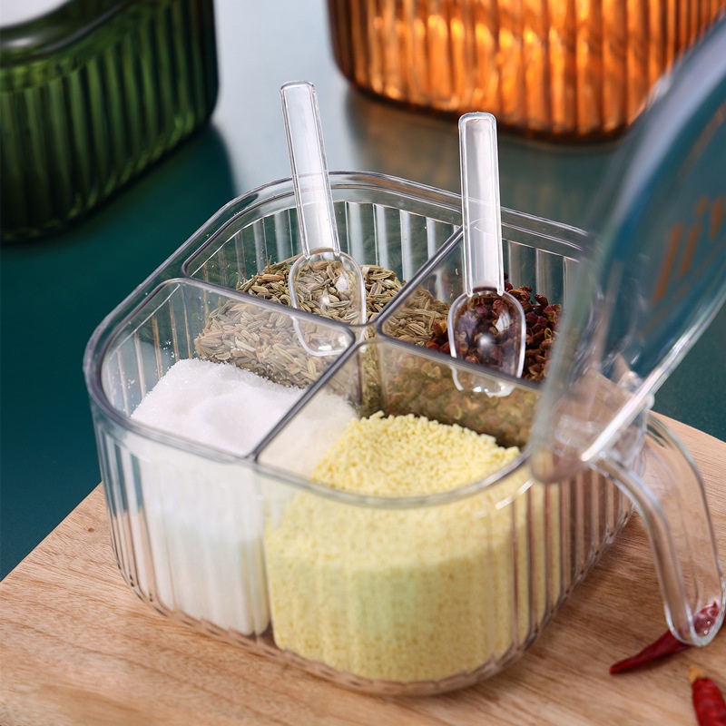 Hộp Đựng Gia Vị Bằng Nhựa Trong Suốt Có Nắp Đậy Và Muỗng Tiện Dụng