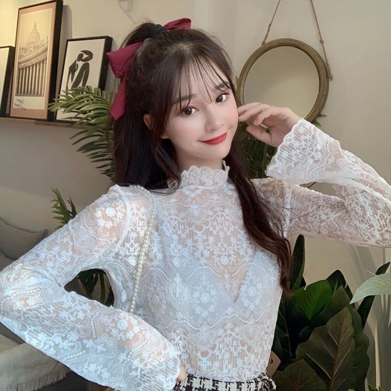 Áo Kiểu Cổ Cao Thêu Hoa Phối Ren Xinh Xắn Cho Nữ Giới | BigBuy360 - bigbuy360.vn