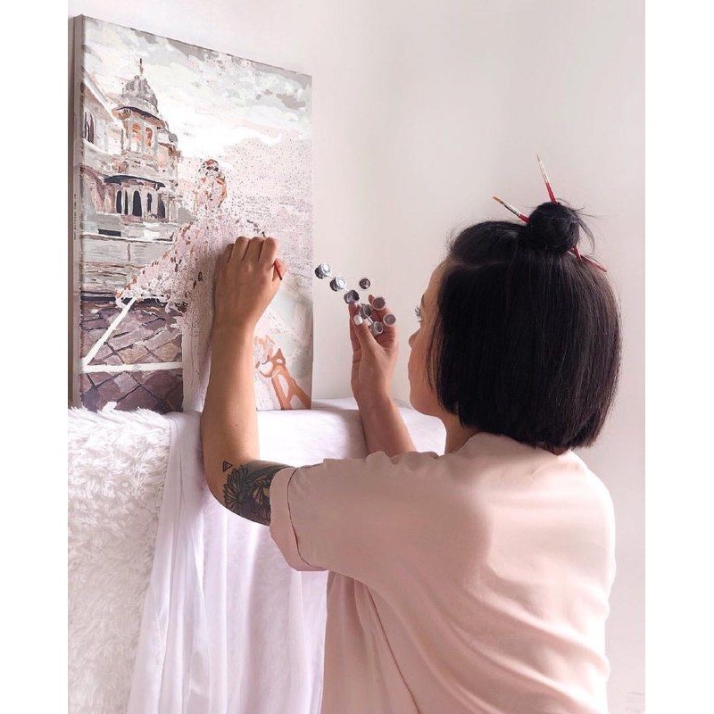 Tranh sơn dầu số hoá tự tô màu theo số có khung Nàng Thơ - (40*50cm) | BigBuy360 - bigbuy360.vn