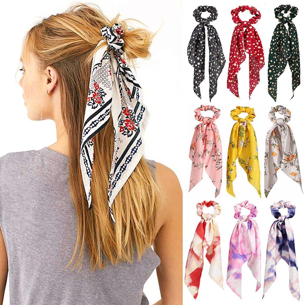 BEAUTY Dây Cột Tóc Ruy Băng Co Giãn Thắt Nơ Họa Tiết Chấm Bi Cho Nữ