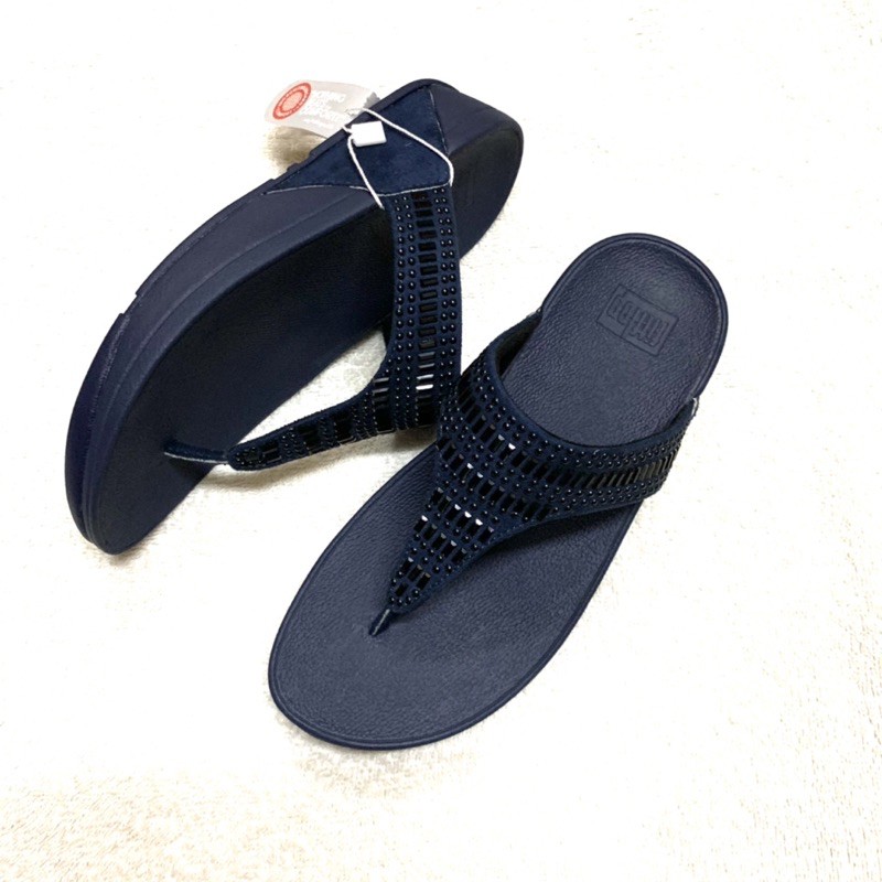 Dép kẹp fitflop vnxk hạt đá ủi xanh đen