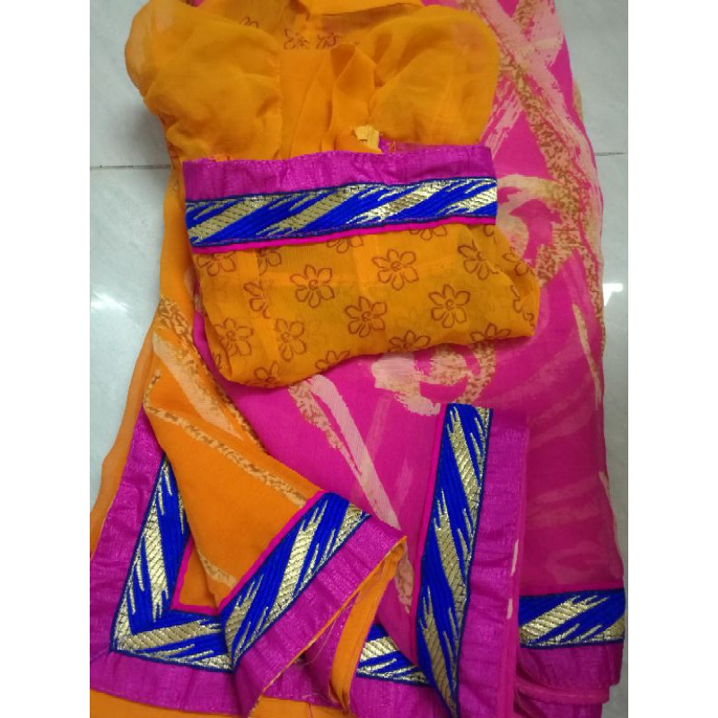 Sari Ấn Độ saree in hoa văn màu vàng cam(có sẵn)