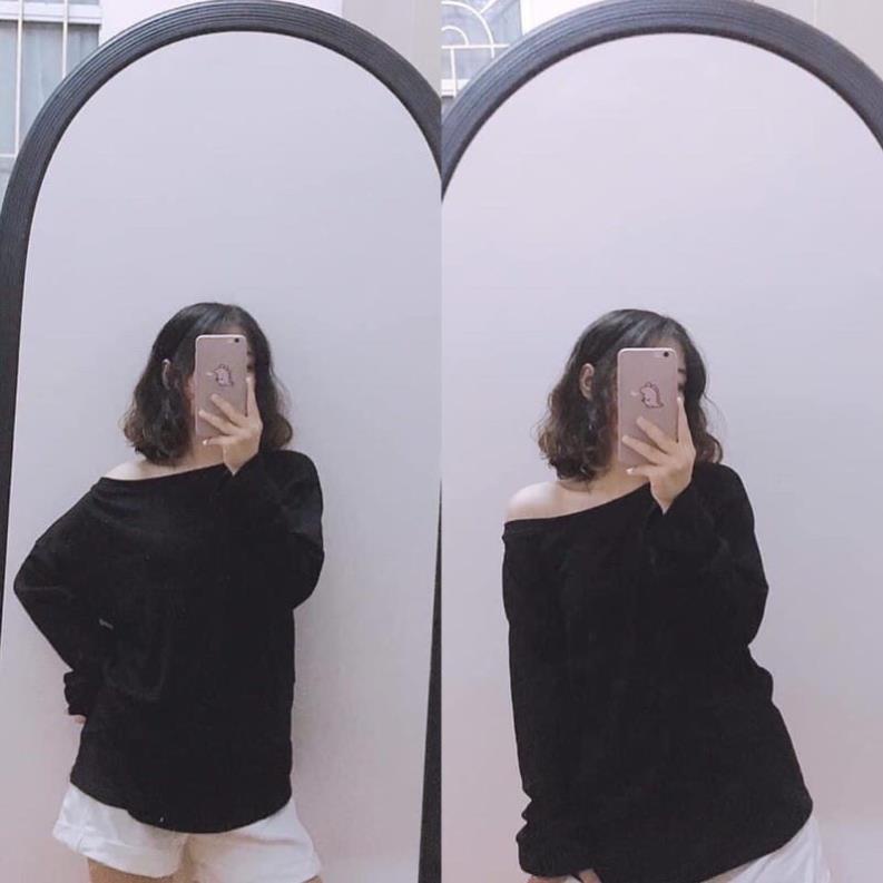 Áo trễ vai dài tay thu đông có bigsize hai màu đen trắng Bigzone New