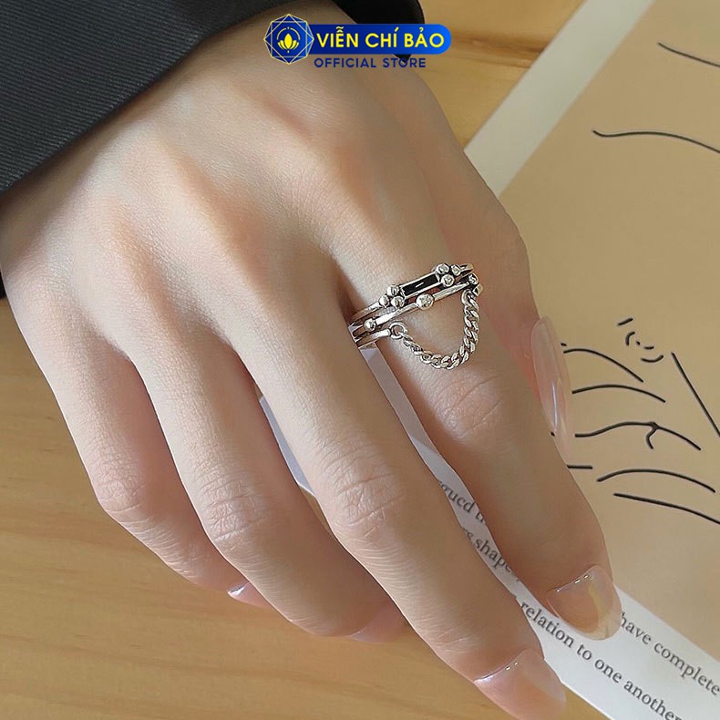 Nhẫn bạc nữ xích đá đen chất liệu bạc Thái 925 thời trang phụ kiện trang sức nữ Viễn Chí Bảo N000489