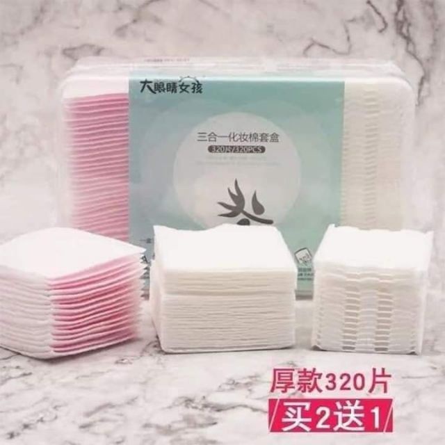 Bông Tẩy Trang 320 Miếng, 3 Chất Liệu Hàng Nội Địa Trung, Bông Mềm Mịn An Toàn Tiện Lợi