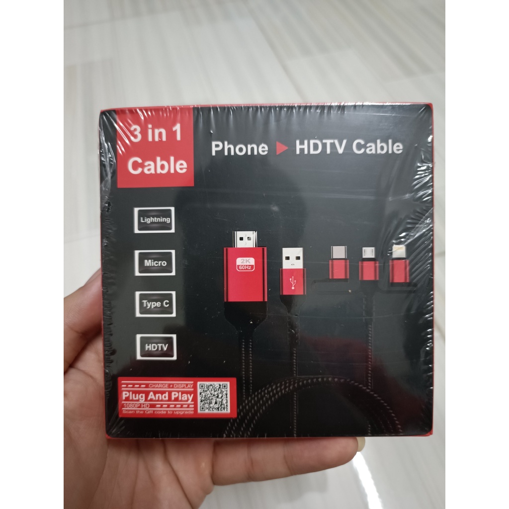Cáp HDMI to Type-c/Lightning 3 in 1 cho Điện thoại Android và Iphone Xuất Hình Ảnh Từ Điên Thoại Lên Máy Chiếu Tivi