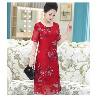 Đầm trung niên voan hoa đào cao cấp