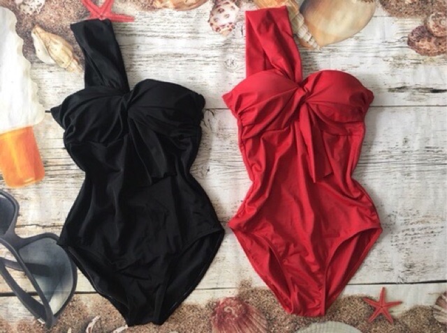 Bikini liền lệch vai nơ