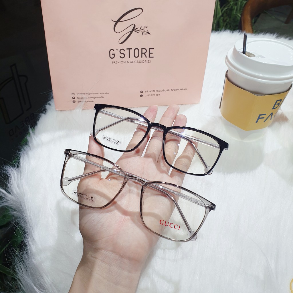 Kính mắt nữ vuông dễ đeo bền đẹp, Gọng kính vuông nhựa dẻo càng cốt kim loại 8252