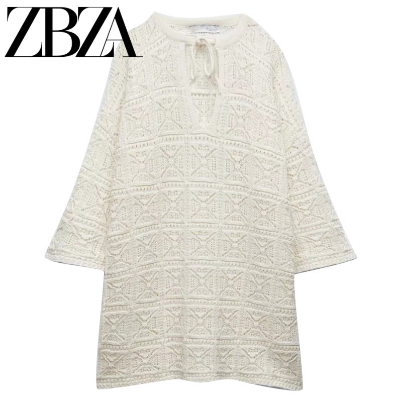 ZARA Áo Dệt Kim Dáng Dài Form Rộng Phối Lưới Thời Trang Mùa Hè Cho Nữ3991109