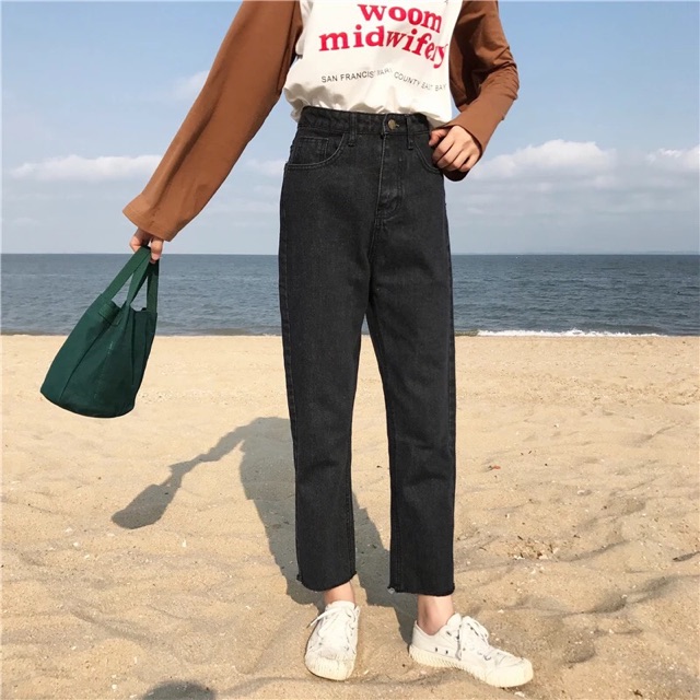 [ ord ] Quần ulzzang ống suông / quần jean cắt gấu ống rộng | BigBuy360 - bigbuy360.vn