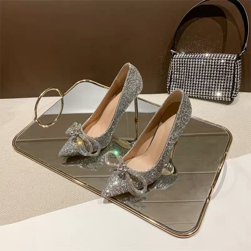 Giày Cao Gót Mũi Nhọn Đính Đá Thời Trang Cho Nữ