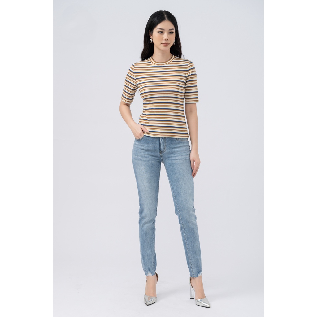Áo phông nữ dáng ôm Fiona, Áo thun nữ tay ngắn họa tiết kẻ ngang F521247