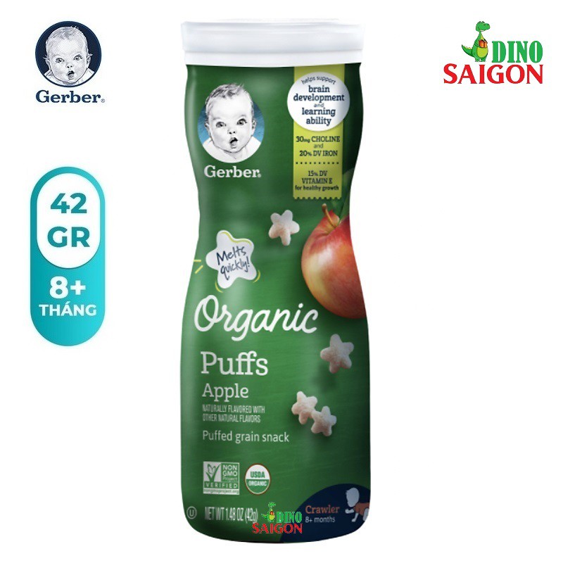 Bánh Ăn Dặm Gerber Puffs Organic Hộp 42g Vị Táo