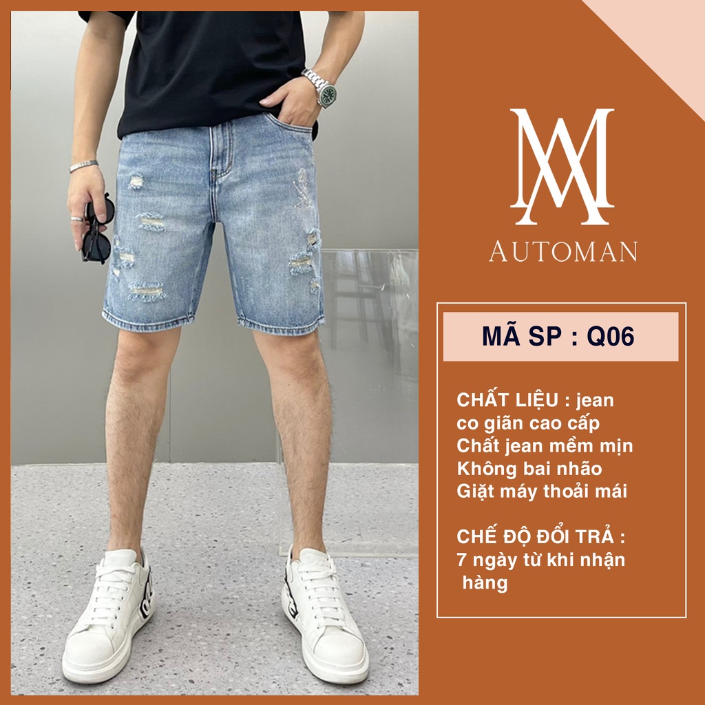 Quần short jeans nam lửng trơn chât bò cao cấp rẻ đẹp AUTOMAN Q06