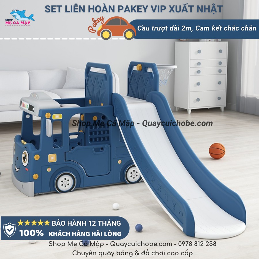 Cầu trượt Pakey Bus hàng siêu cấp rất dày và nặng, cầu trượt liên hoàn đẹp sẵn 3 màu