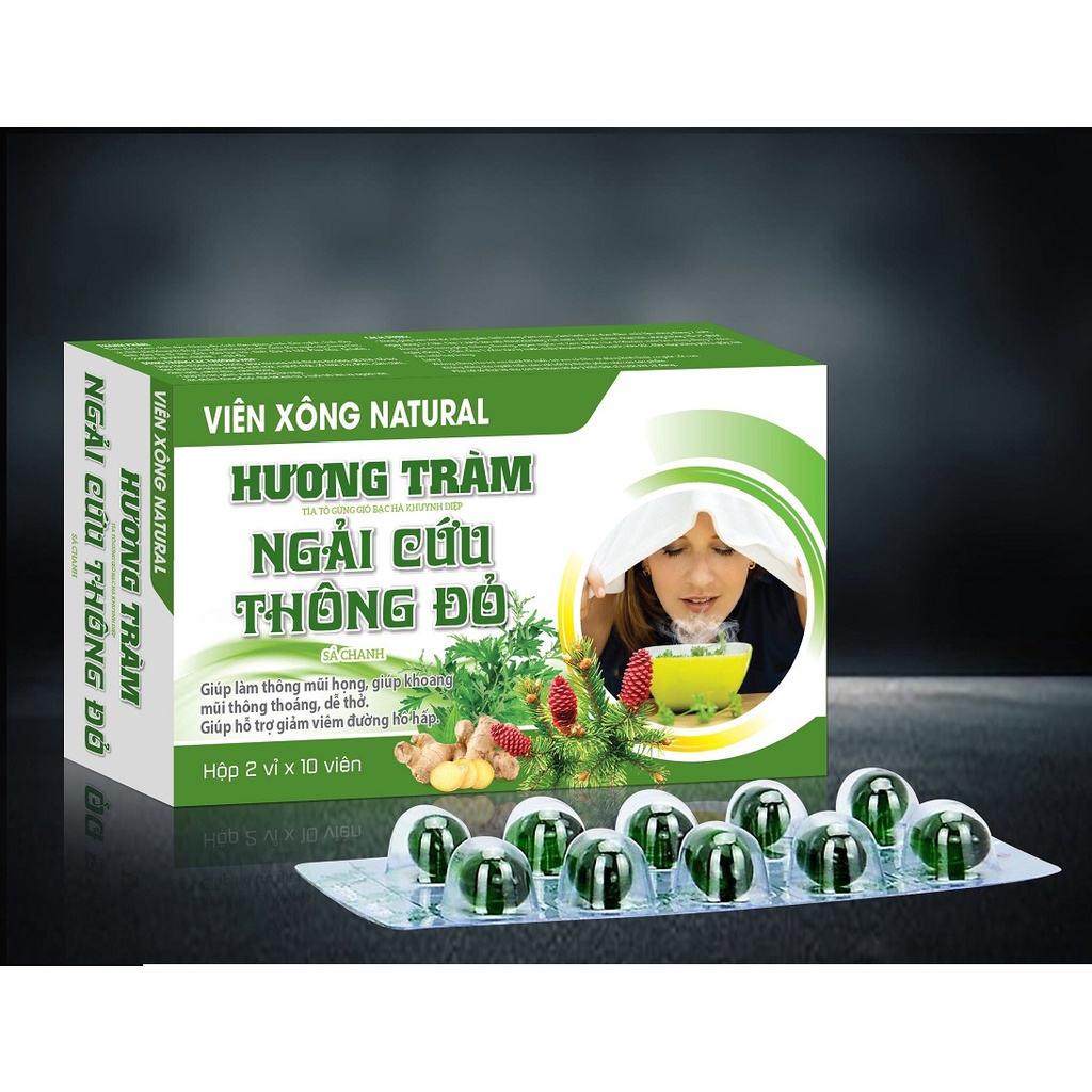 Viên xông Natural Hương Tràm, Ngải cứu, thông đỏ (hộp 20 viên) - Thông mũi, thoáng họng, hỗ trợ giảm viêm đường hô hấp