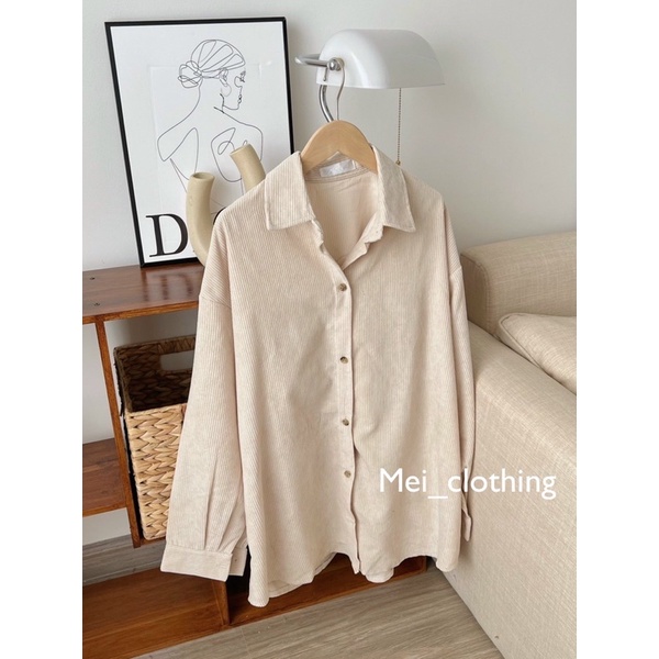 Áo Khoác Nhung dài tay tông màu Vintage, sơmi nhung tăm