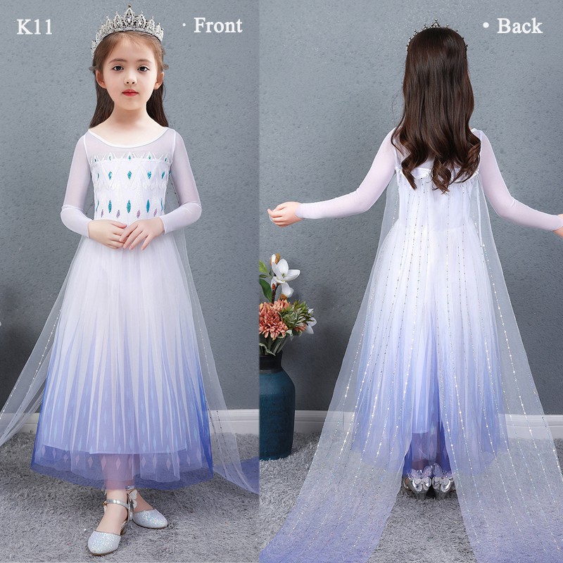 Anna Elsa Princess White Dress Girls Snow Queen 2 Costume For Halloween Christmas Birthday Party Dresses Girls Clothing