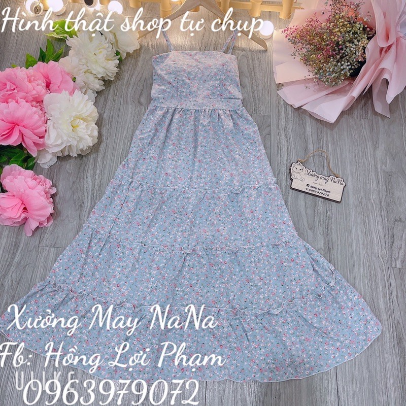 Đầm hoa nhí 2 dây có mút ngực nhún tầng (hình thật+video) | BigBuy360 - bigbuy360.vn