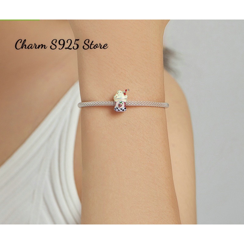 CHARM XỎ NGANG HOẠ TIẾT LY KEM DÂU BẠC S925 HÀNG CAO CẤP CHÍNH HÃNG