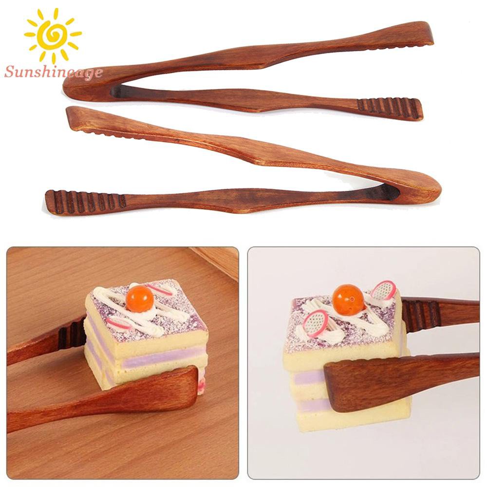 Food Clip Ice Tools Toast Wooden Utensil Cooking Tongs BBQ Buffet Clamp