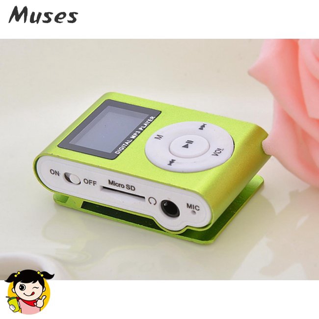 Muse07 Green Mini MP3 Player Clip USB FM Radio LCD Screen Support for 32GB Micro SD