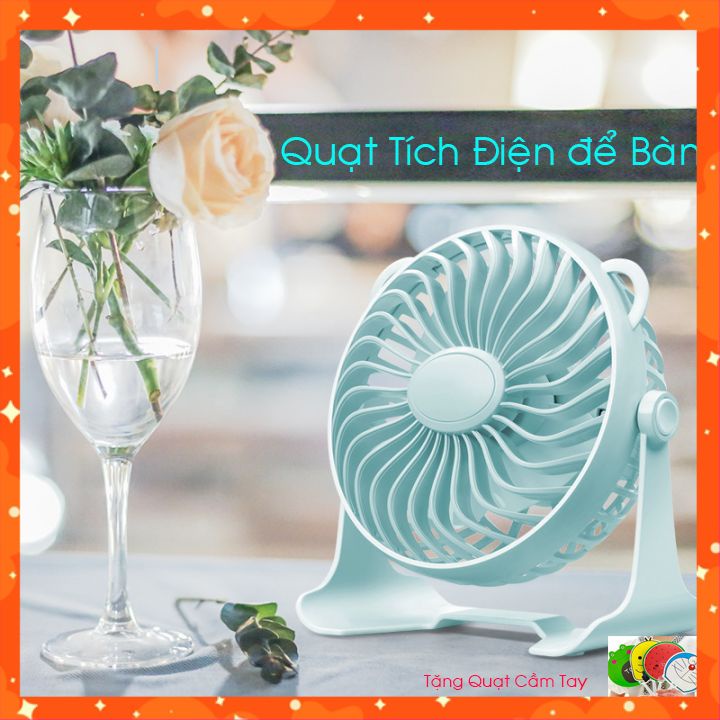 Quạt Tích Điện Mini Để Bàn Cổng USB Cực êm, Cực Mát,Tặng Kèm Pin Tích Điện ,Dây Sạc và Tặng Quạt Nhựa Cầm Tay Kèm Theo