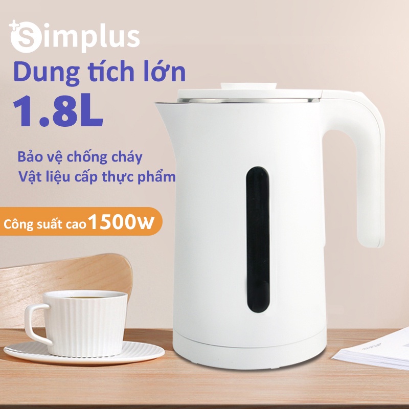 [Mã BMBAU50 giảm 10% đơn 99k] Bình đun siêu tốc Simplus (1.8L) lớp cách nhiệt chống bỏng tự ngắt điện khi sôi