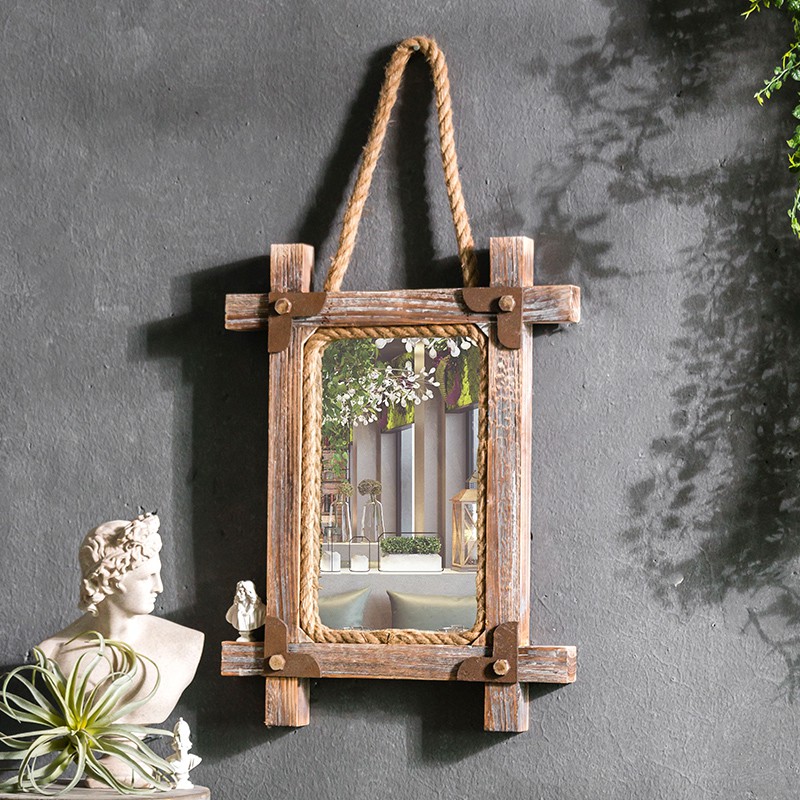 retro industrial style wall hanging hotel barber shop living room mirror pendant soft decoration restaurant