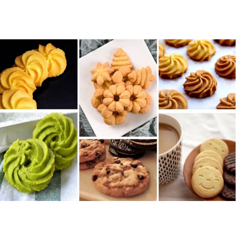 Bộ ỐNG NHẤN bánh quy bánh qui cookies press bằng thép không gỉ cao cấp + 13 khuôn hoa + 7 đầu phun