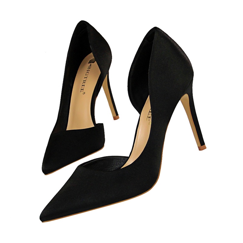 BIGTREE Chính Hãng Giày Cao Gót 9.5cm Mũi Nhọn Chất Liệu Satin Phong Cách Retro Cho Nữ Mall-830-3