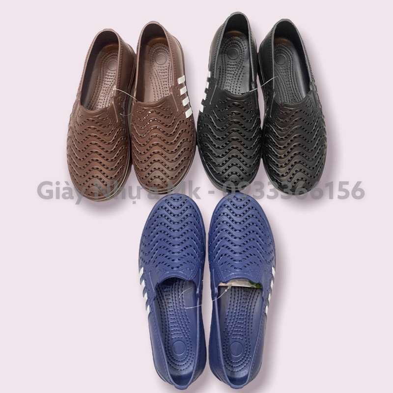 Giày nhựa nam đi mưa GL028 gợn sóng 3 sọc - Giày đi biển siêu nhẹ, siêu bền