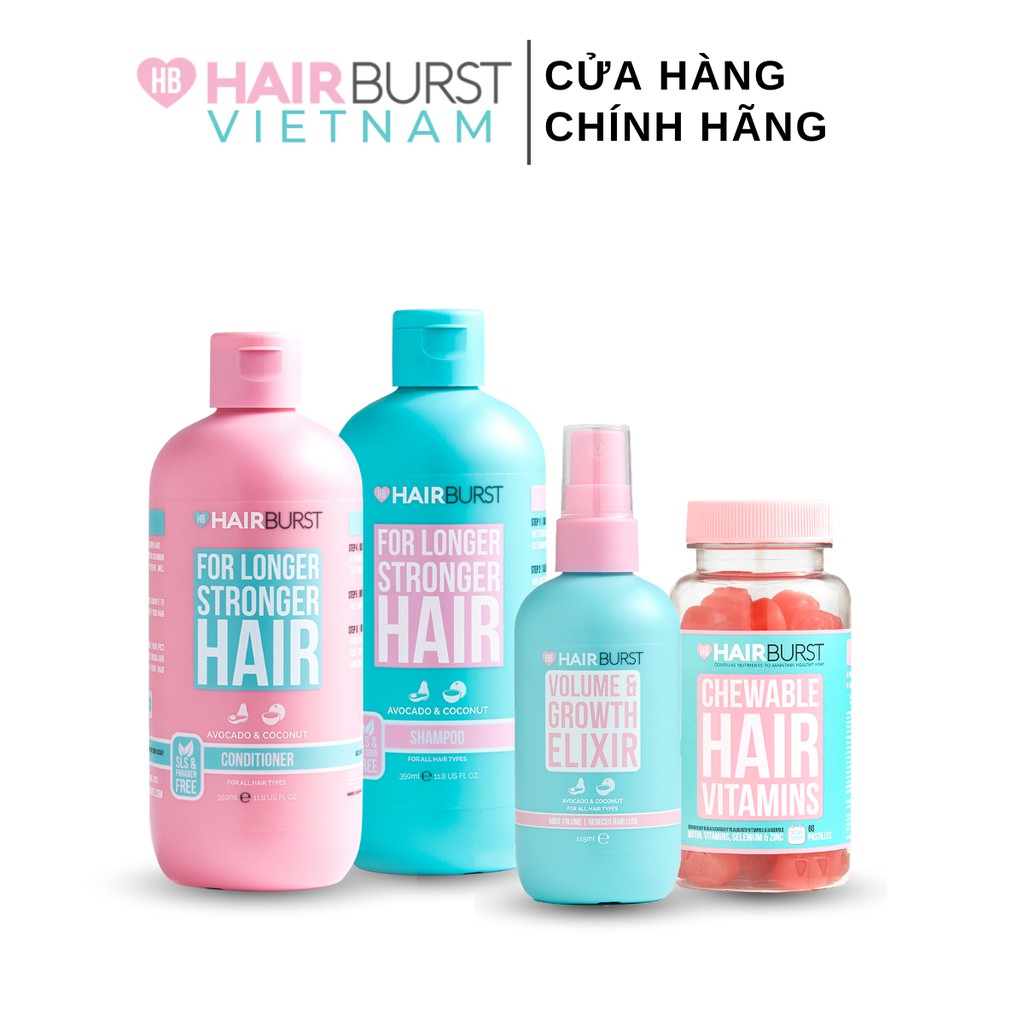 [Mã FMCGMALL2503 -10% đơn 500K] Combo Chăm sóc toàn diện HAIRBURST Dầu gội xả 350ml/chai + Xịt tóc125ml + Kẹo dẻo 60Viên