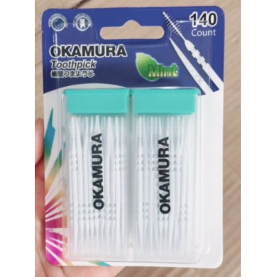 Okamura Combo tăm nhựa Okamura Nhật Bản gói 120 cây và 1 hộp 140 cây.