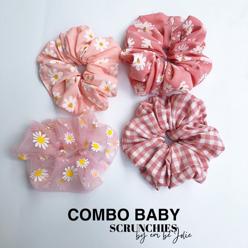 Dây Cột Tóc Vải Scrunchies Trái Cây - Hoa cúc - Cảro Handmade Phồng To Cực Đẹp Freeship Có Sẵn